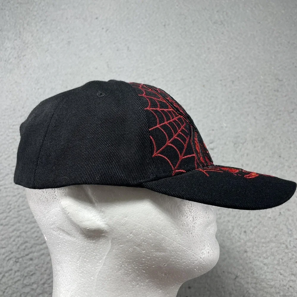 Hot Leathers Hat Cap Snap Back One Size Mens Black Spider Web Skull Biker Horror - Picture 4 of 6